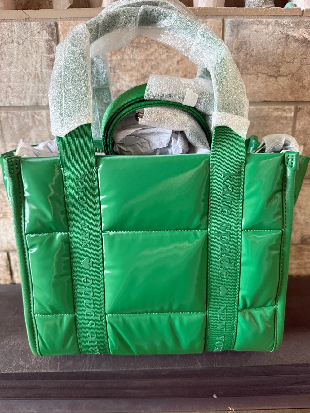 kate spade vibrant green quilted tote